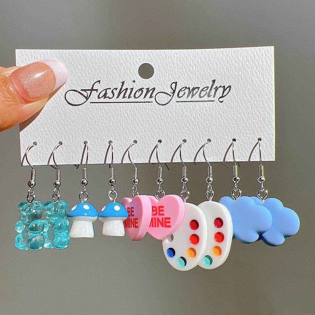 New Cute Cartoon Animal Fruit Earrings Set for Women Girl Simulated Resin Acrylic Food Drink Icecream DIY Dangle Earring Jewelry