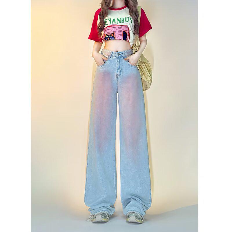 Jeans a Gamba Larga Vita Alta Sfumati da Donna Primavera 2024