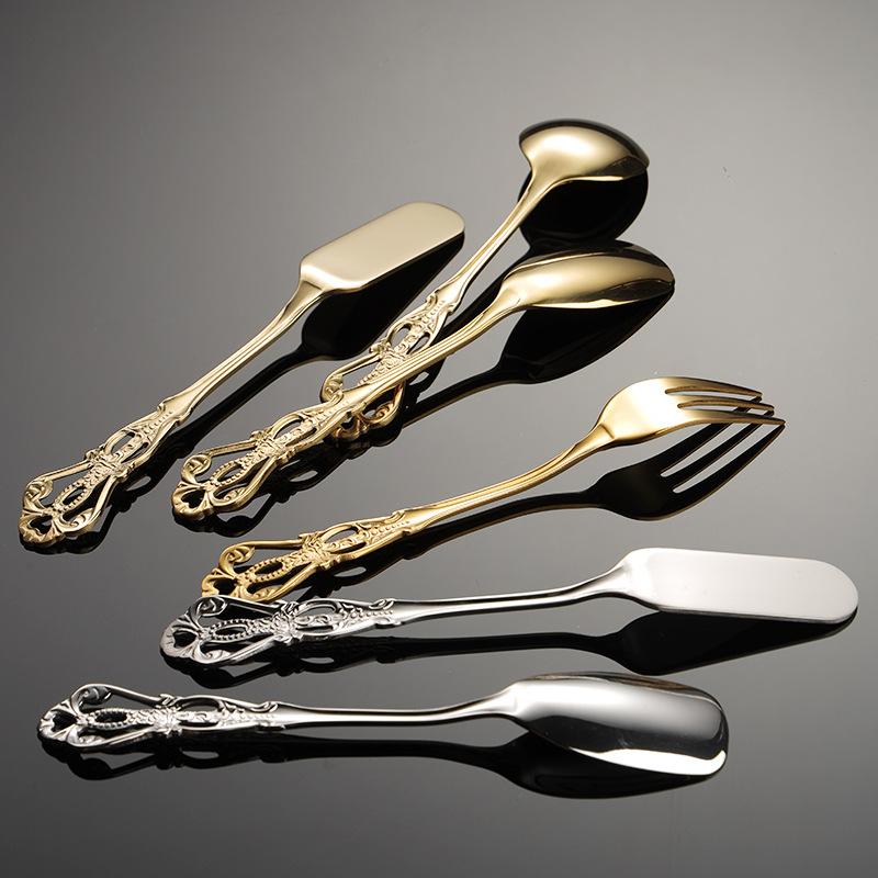 304 Stainless Steel European Hollow Court Relief Creative Dessert Cake Spoon Fork Ins Retro Souvenir