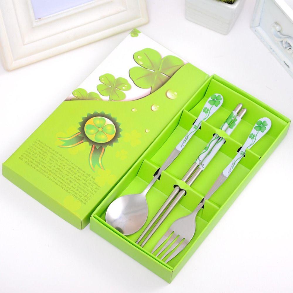 

3 шт./компл. портативный набор посуды из нержавеющей стали, набор столовых приборов в китайском стиле, подарок зелёный