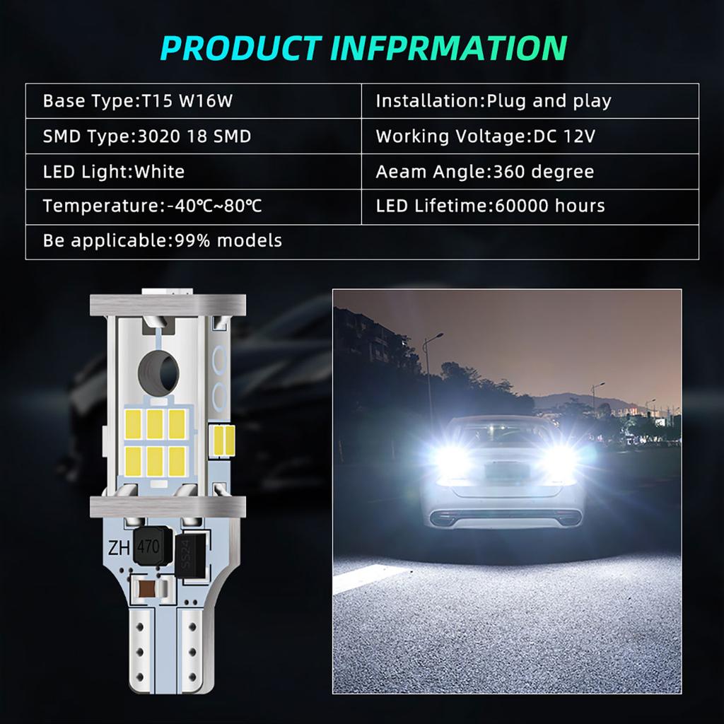 2PCS T15 W16W LED Bulbs Canbus Bulbs NO Error 3020 12V White For Car Backup Parking Light Reverse Lamp Universal