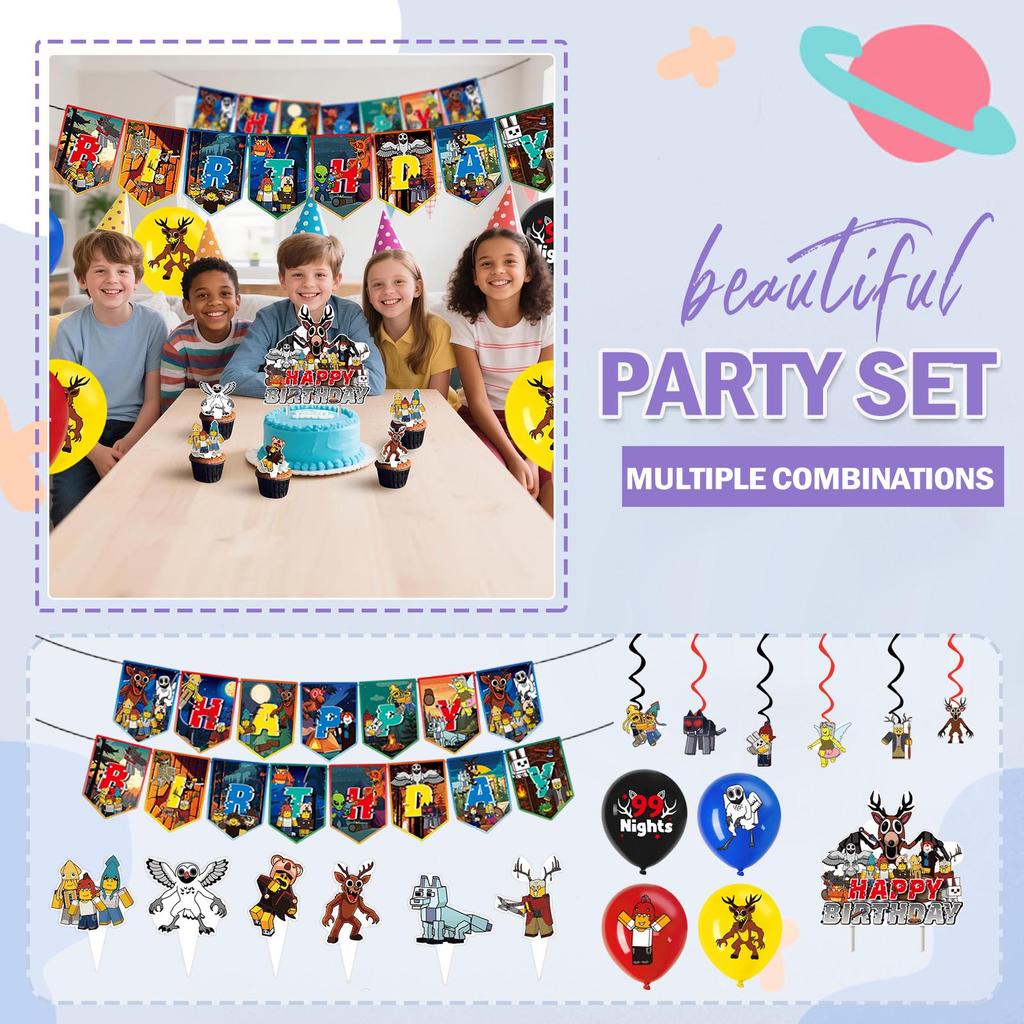Birthday Theme Party Decoration Banner Pull Flag Cake Flag Balloon- Set