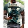Japanese 3D Samurai Cat Pattern Men's T-Shirt Fashion Short Sleeve T-Shirt Oversized Harajuku