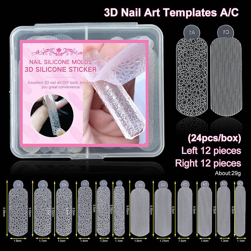 24Pcs/Box 3D French Nail Stickers Reusable Dual Forms - Silicone Molds for Quick Carving Manicure Salon Tool