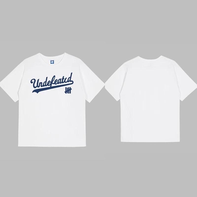 Trendy Brand Unbeaten Five Bar New Loose Short Sleeved Pure Cotton American High Street Round Neck Couple T-shirt Men's Ins