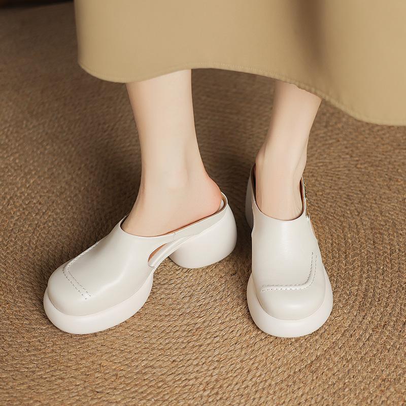 Baotou slippers women wear thick-soled half-mop 2025 summer new fashion lazy high-heeled skirt sandals thick-heeled