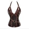 Costume da pirata vichingo medievale per adulti Costume da cavaliere gotico per donna Corsetto di Halloween Cosplay Steampunk Gilet in pelle con corazza in metallo