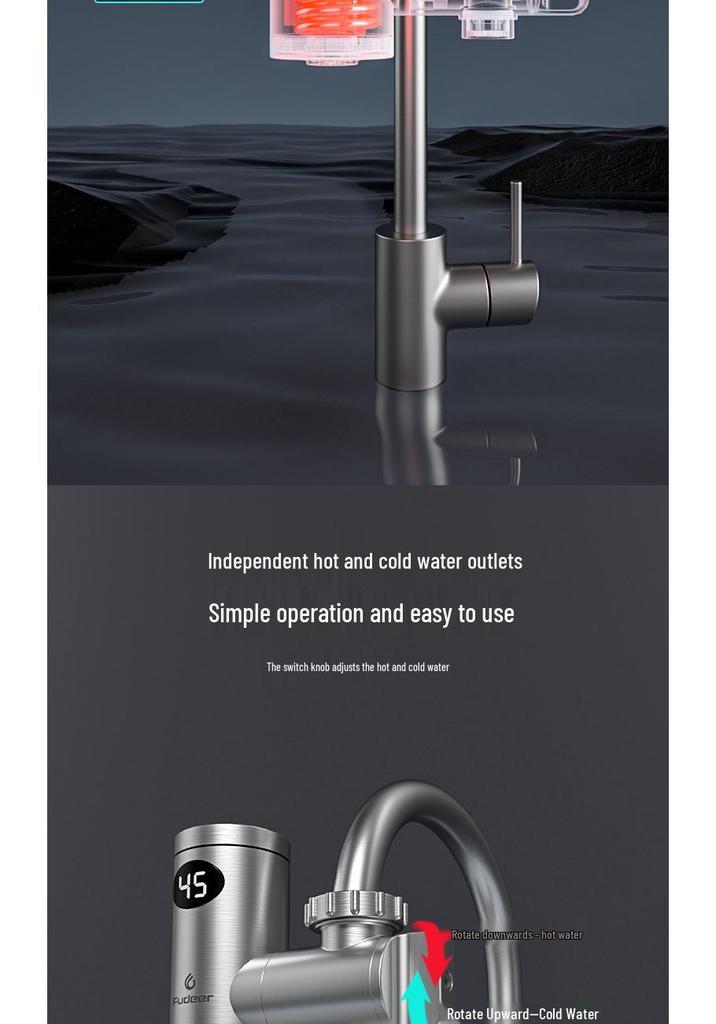 Stainless Steel Electric Instant Hot Water Faucet, No Installation Needed, for Hot and Cold Water Use In Kitchen