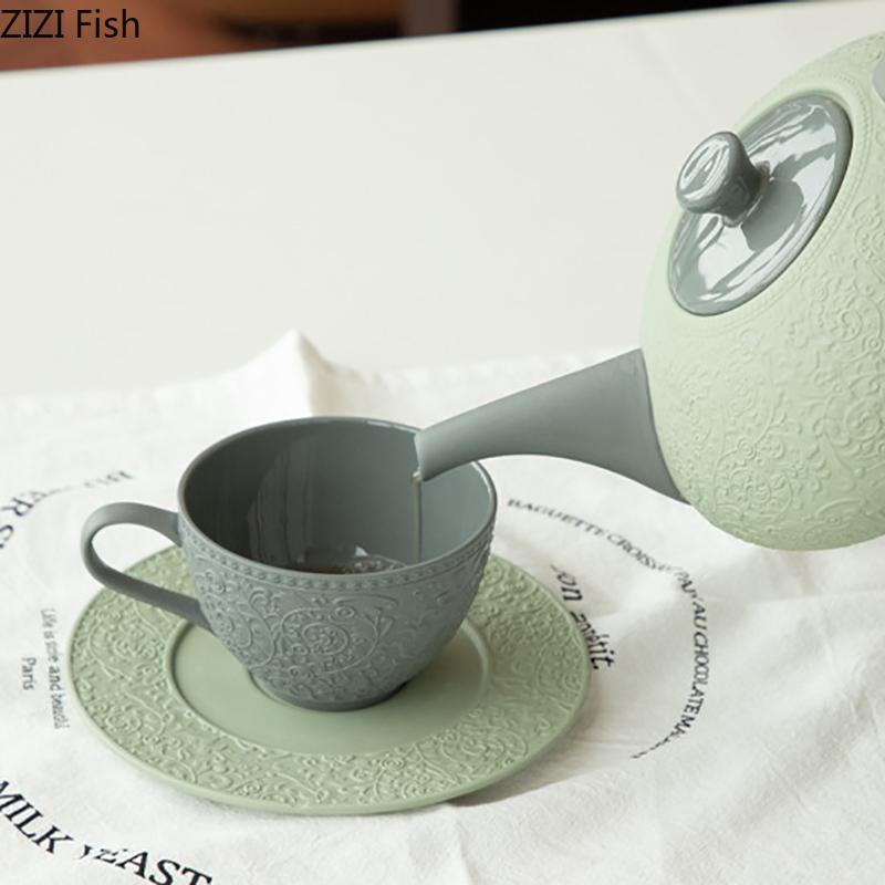 Flower Relief Ceramic Cup&saucer Floral Pattern Coffee Mug Dining Table Milk Mugs Afternoon Tea Teacup Fruit Juice Container
