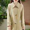 Women's Slim Fit Long Wool Coat with Wide Lapel and Toggle Closure - Double-Faced Woolen Overcoat for Autumn/Winter