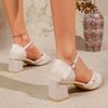 Sandali Moda con Tacco a Blocco Perle Punta Acuta Scollatura Bassa Cinturino Singolo Antiscivolo Resistenti all'Usura Tacchi Alti