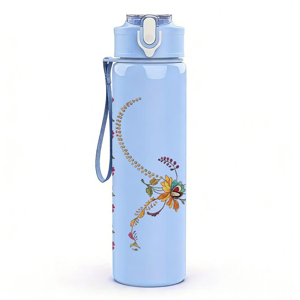1PC Boho Ethnic Feather Ornament Print 750ml Color Plastic Sports Water Bottle Leakproof Flip Straw Lid Suitable for Sports Office Home Use