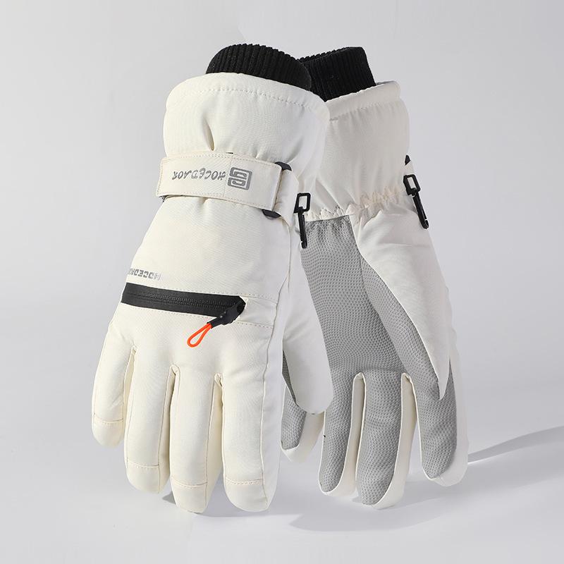 Ski Gloves Outdoor Cycling Touch Screen Water Proof Couple Style Plus Velvet Cold Proof Wind Proof Zipper Thickened Gloves