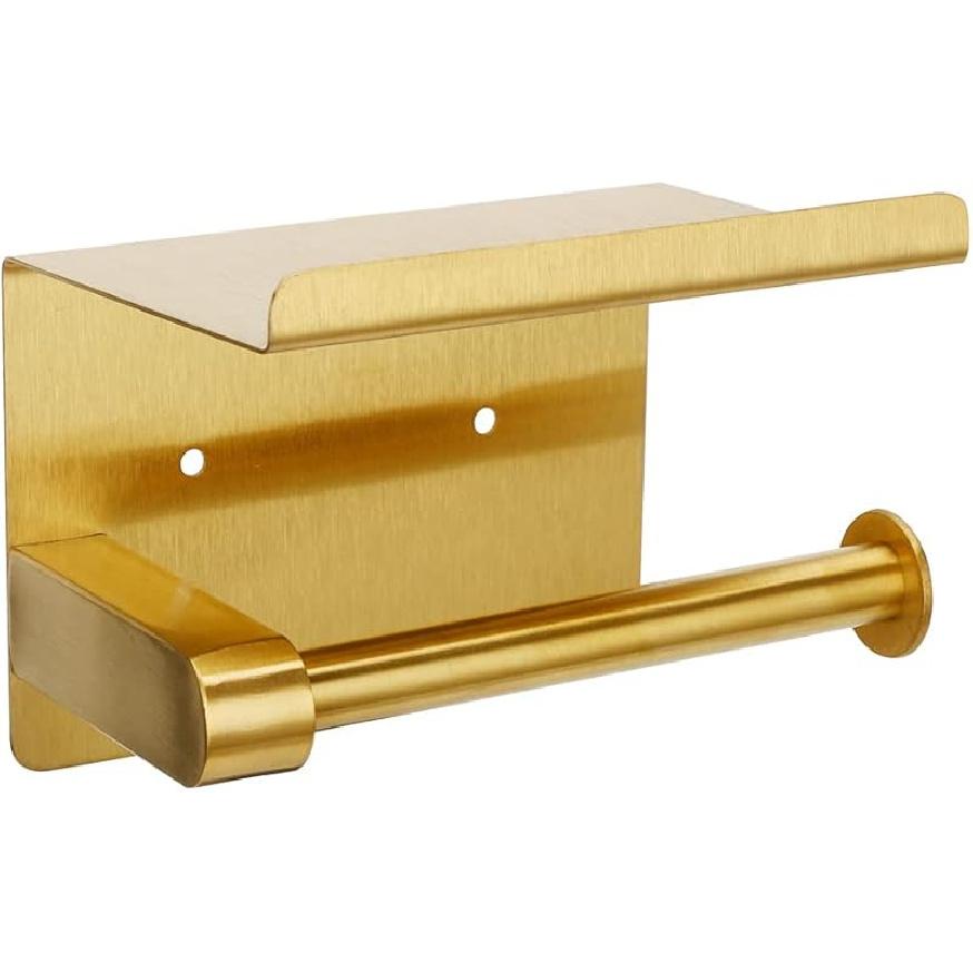 Noonext Toilet Paper Holder Gold, Adhesive Toilet Paper Holder with Phone Shelf, Toilet Paper Roll Holder SUS304 Stainless Steel, Self Adhesive or золотой