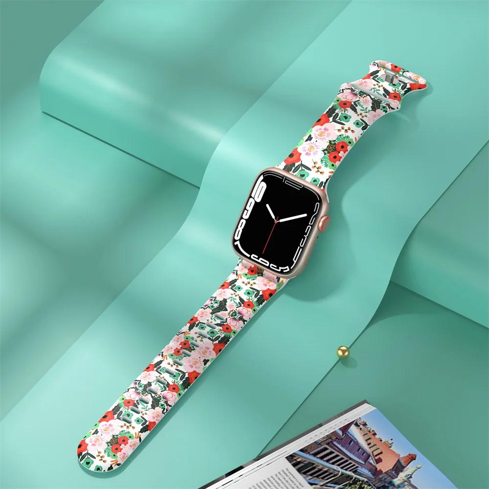 Pentru curele de Crăciun Pentru curea Apple Watch 44mm Ultra 2 49mm 40mm femei Brățară silicon imprimată iWatch Series 9 8 7 6 5 SE 41/45mm