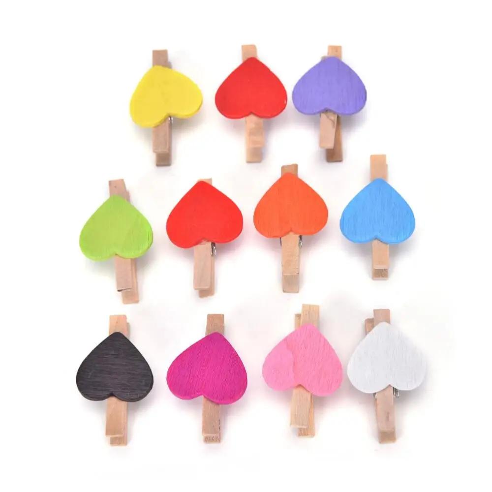 25/50Pcs Heart Wooden Clothespins, Colorful Mini Clips with Natural Jute Twine for DIY Crafts & Photo Display