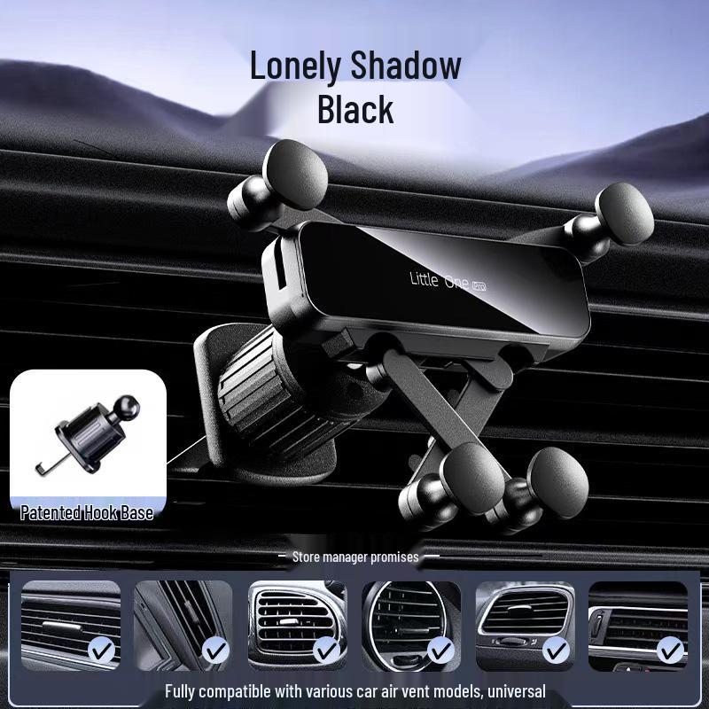 Universal Car Phone Holder with Air Vent Gravity Linkage and Dashboard Suction Cup