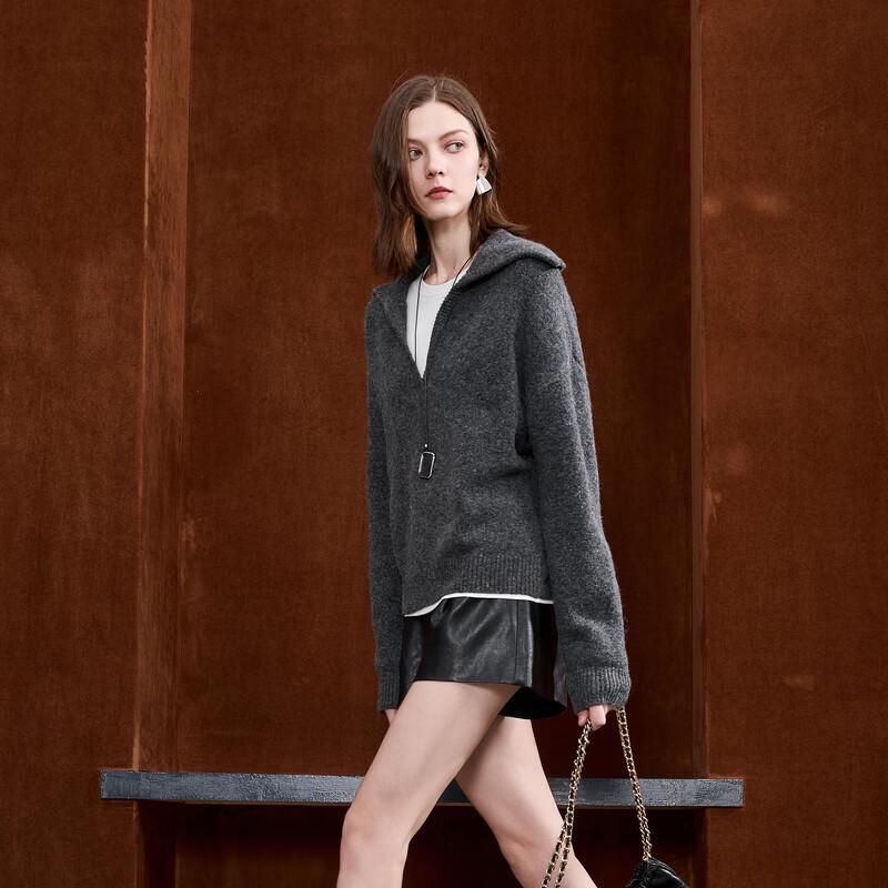 SanCai Women's 2025 Autumn Loose Fit Lapel Knit Sweater