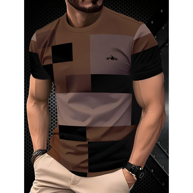 

Мужская модная повседневная футболка в кофейную клетку S