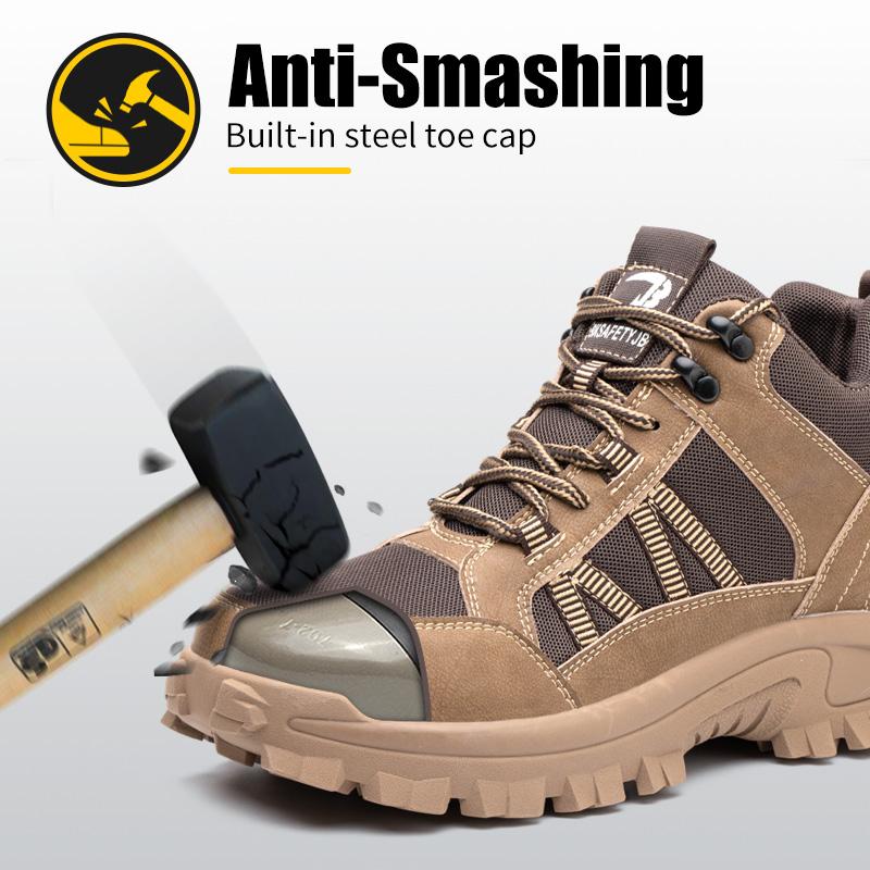 New Men Work Safety Boots Steel Toe Shoes High Top Indestructible Shoes Anti-Smash Anti Puncture Protective Shoes Work Sneakers