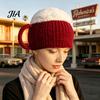 Unique 3D Beer Cup Headwear Funny Mug Hat, Novelty Knitted Leg Warmers Hat with Handles, Winter Warm Gloves for Adults Men And Women Cozy Thanksgiving