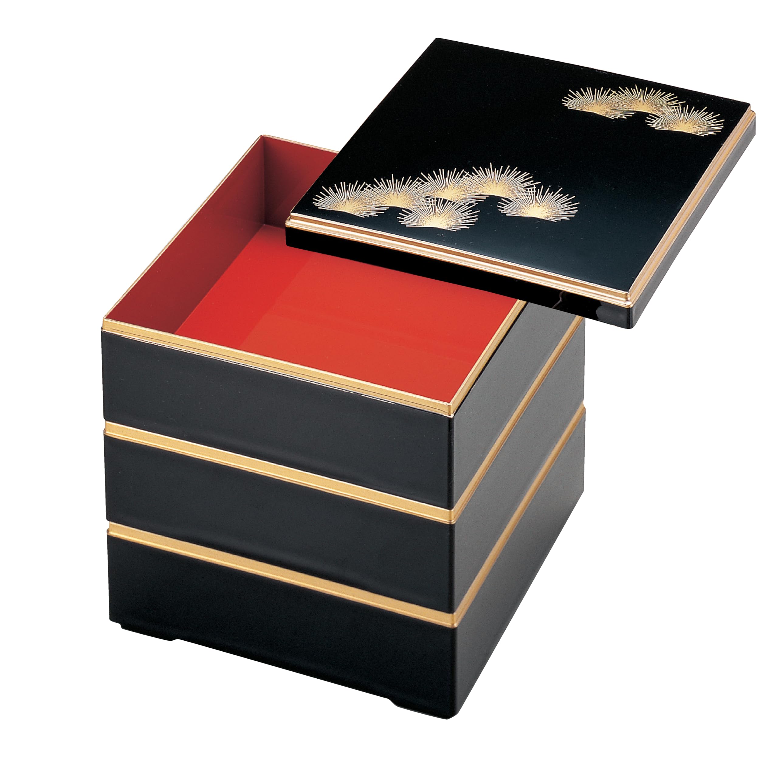 Wakaizumi Kuraju Jubako Black with Vermilion Pine and Crane Design with Gold 3 Lacquerware 65-inch Box Interior Lines Tiers H-158-3A чёрный 8200₽