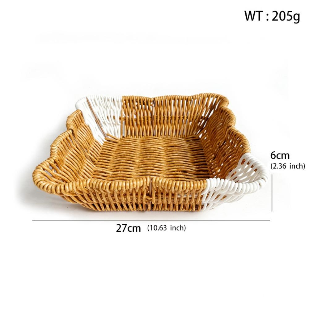 Woven Design Synthetic Rattan Wicker Basket Large Capacity Fruit Bowl Home Decor