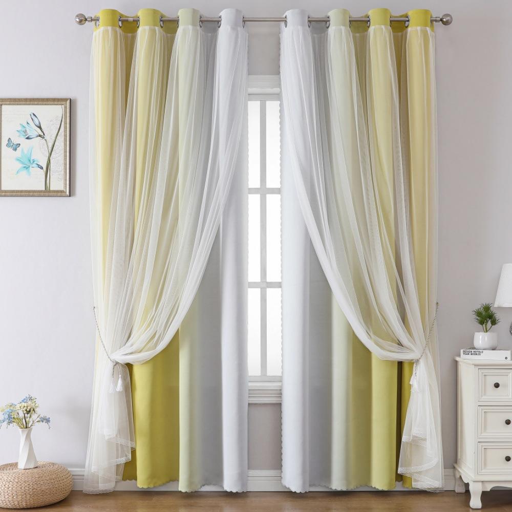 Gradual Change Printed Blackout Curtains Plus Lace Yarn Double Layer Temu
