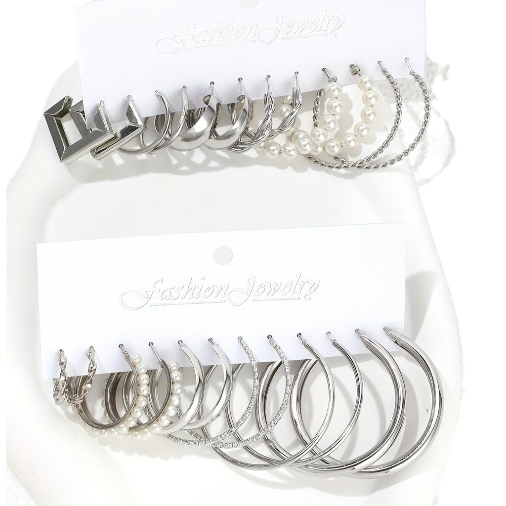 Exaggerated Big Metal Round Hoop Earrings Vintage Geometric Metal Imitation Zircon Earrings Women's Punk Hip Hop Party Zircon