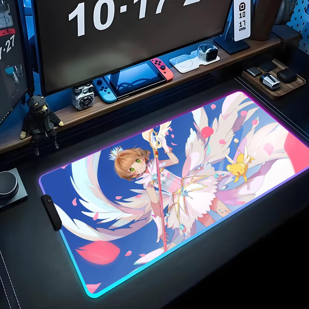 sakura card Mouse Pad RGB Gaming Mousepad Big LED Pad PC Desk Mat Luminous Mouse Pad Large Keyboard Mats Table Rug With Backlit