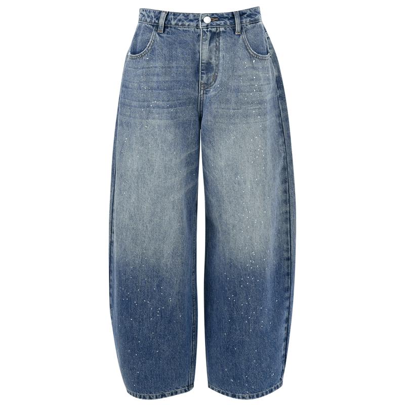 Sancai 100% Cotton High Waist Loose Wide Leg Denim Jeans