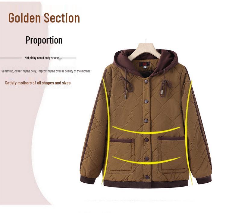 Elegant Hooded Cotton Jacket for Moms - Thick, Fashionable Fall & Winter Outerwear for Middle-Aged and Elderly