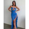 Fashion Style Women's Clothing 2024 Summer New Sexy Tube Top Irregular Slit Dress Export Women