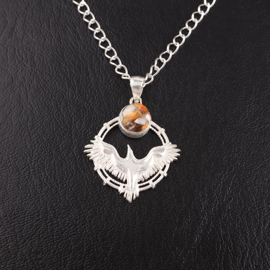 Orange Copper Turquoise Gemstone 925 Sterling Silver Jewelry Chain Pendant 1.43" CP-38-42