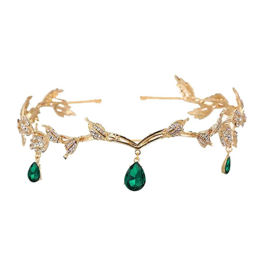 Luxury Crystal Leaf Water Droplets with Women's Leaves Alloy Bride Brow Pendant Crown Princess Headband Hair Accessories Gift