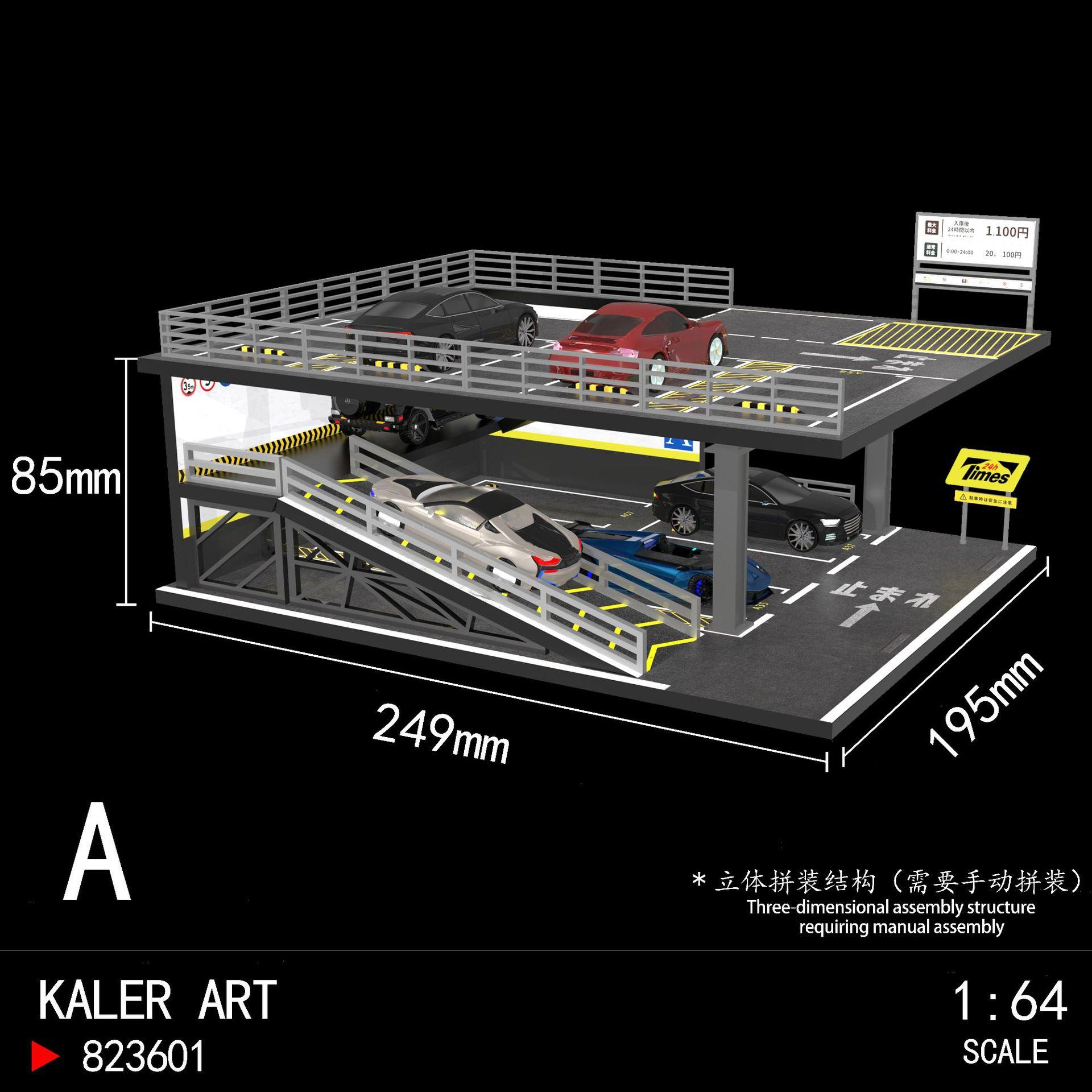 1/64 Auto Modellen Parkeerplaats Massieve Parkeerplaats Miniaturen Auto Garage Diorama Model Set Acryl Stofkap