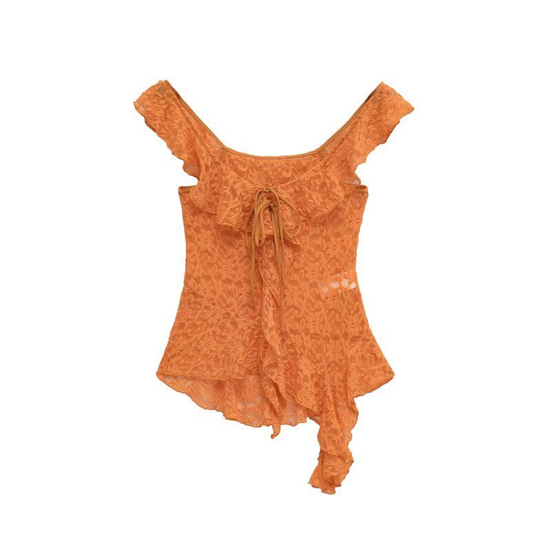 Kaslead New Women Clothes Western Style Fashion Simple and Versatile Laminated Decorative Lace Top