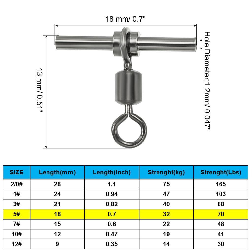 PATIKIL 70lb Angel Messing Wirbel Wirbel für Süß- und Salzwasser Wirbel, 50er-Pack, 3-Wege T-förmige Hülsen, Hochfeste Cross-Line Rigs, (5 #)