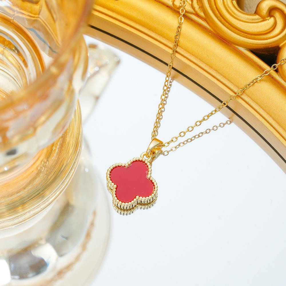 Titanium Steel Classic Four-leaf Clover Pendant Double-sided Necklace Clavicle Jewelry Fashionable Versatile and Colorfast Necklace