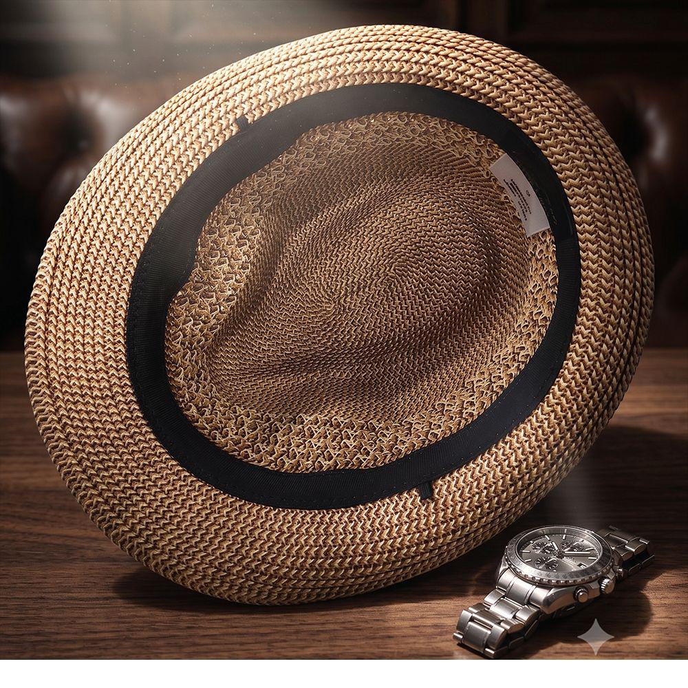 Fedora Estivo da Uomo Stile Coreano Trendy con Testa Larga: Cappello Jazz in Paglia Traspirante Casual per Mezza Età.