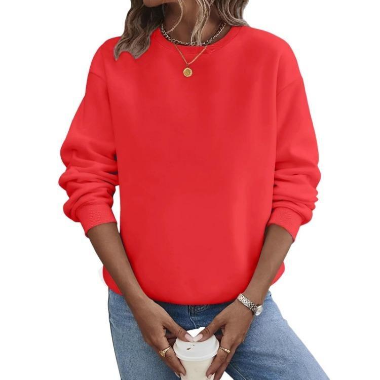 

Loose Fit Womens Hoodie Long Sleeve Pullover Solid Color Round Neck Large Size XXL червоний
