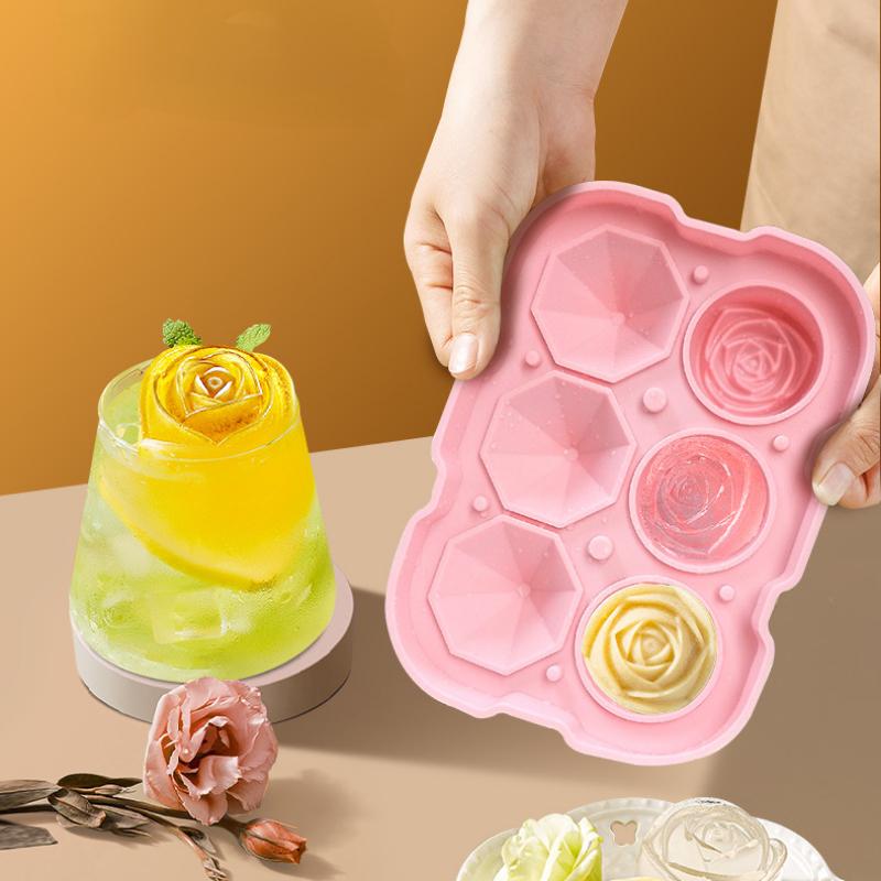 Factory customized Rose Models Sphere Ice Molds Ice Ball Mold Ice Cube Tray Ice box Summer home Round Silicones Ice trays
