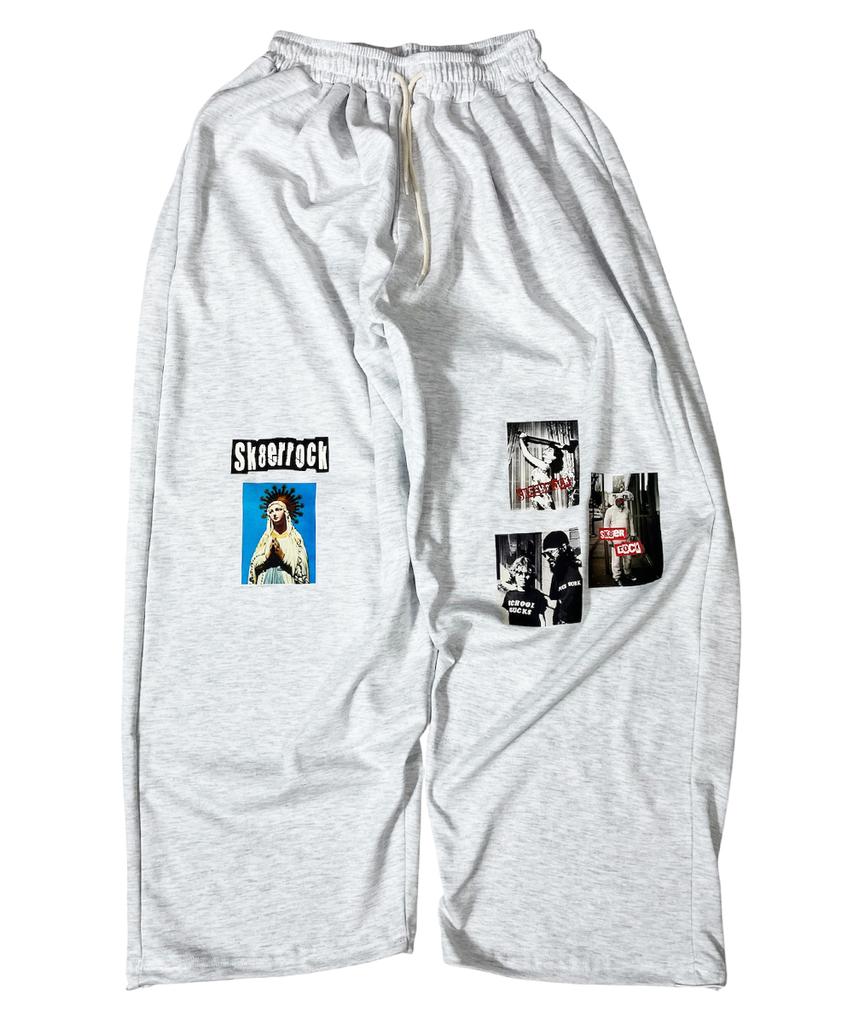 SK8ER ROCK Old Photo Sweat Wide Pants ((White Melange))