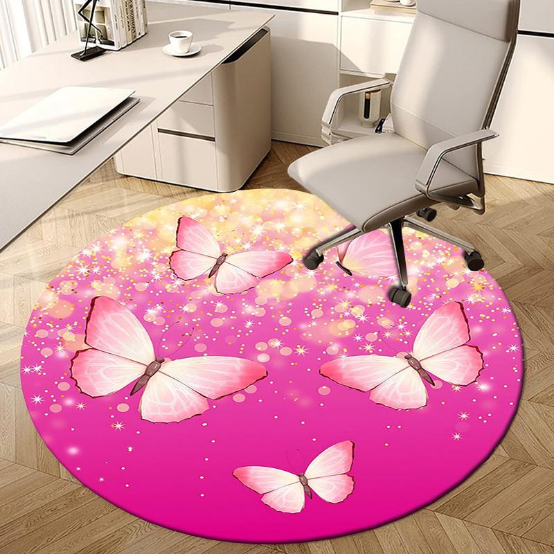 1PC Butterfly Pink Non-Slip Floor Round carpet, Office, family, bedroom, Large Area Rug Indoor Rugs, Durable Polyester-Z0404
