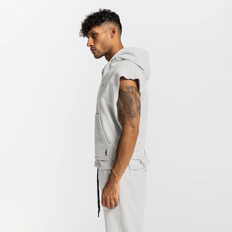 Men's Spring & Autumn Youth Thickened Multi-Pocket Sleeveless Hoodie and Sports Vest.
