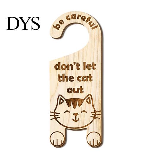 Pet Shop Door Sign Cat Warning Handle Sign, Wooden Cartoon Hanging Reminder, Home Security Reminder Tag Safety Knob Hanger, for Bedroom And