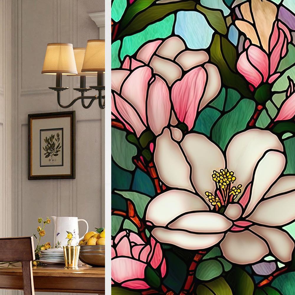 Colorful Retro Flower & Bird PVC Static Cling Removable Window Film