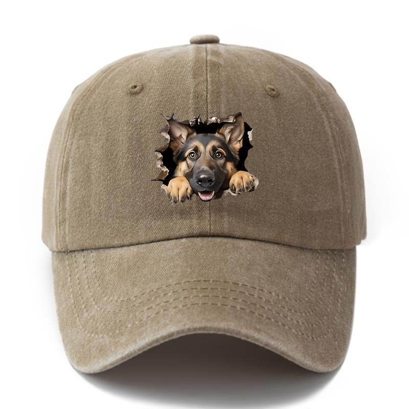 Adjustable retro washed baseball cap with German Shepherd print suitable for casual hip-hop hats at parties and festivals