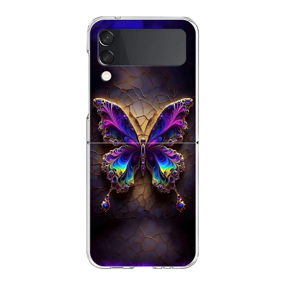 Phone Cover For Samsung Galaxy Z Flip 6 5 4 Case Transparent For Samsung Z Flip 3 Hard PC Shell Luxury Butterfly Glitter Clear