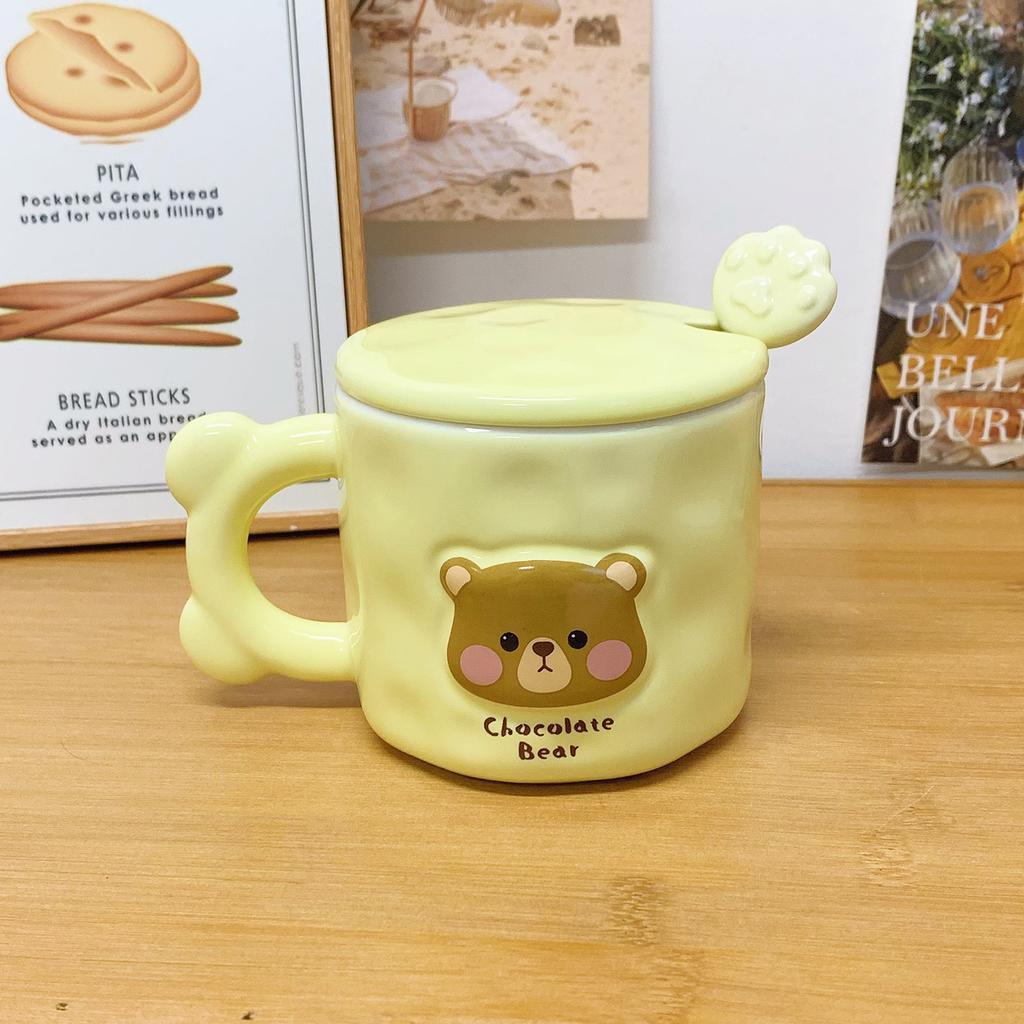 Cute Bear Mug with Lid Spoon High Value Cup Ceramic Couple Water Cup Girls Home Coffee Breakfast Cup